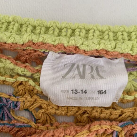 ZARA Kids Sweater Hollow Open Knit Crochet 13/14 Yellow Cluttercore Festival - Picture 2 of 7